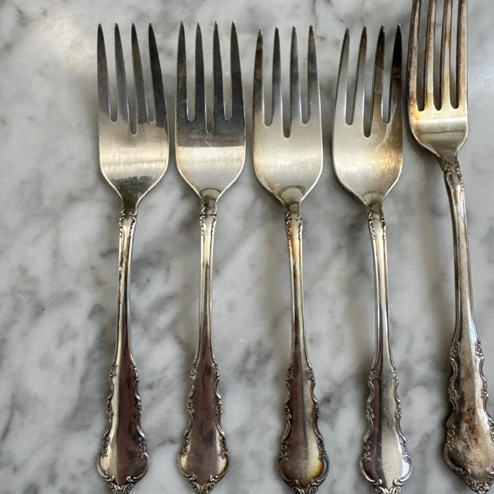 Reed & Barton Dresden Rose Set of 5 / Salad Dinner Forks Silverplate Flatware